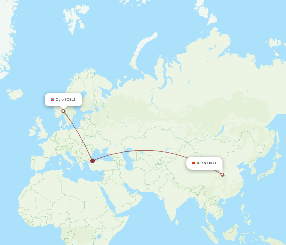 XIY-OSL flight routes