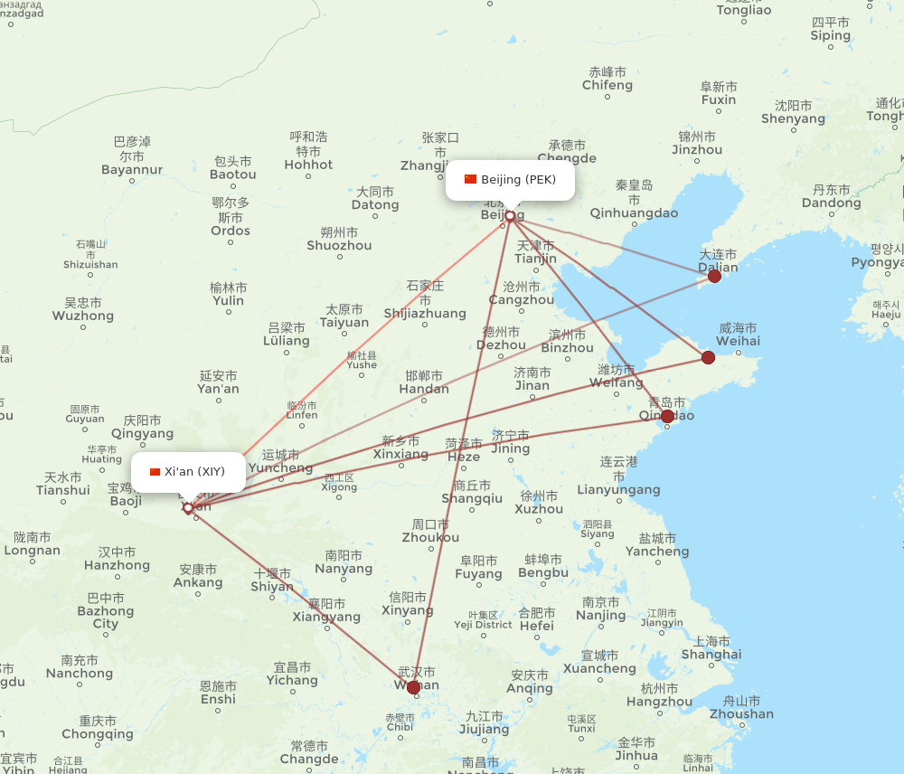 XIY-PEK flight routes