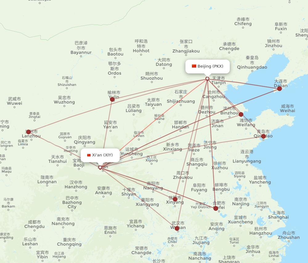 XIY to PKX flights and routes map