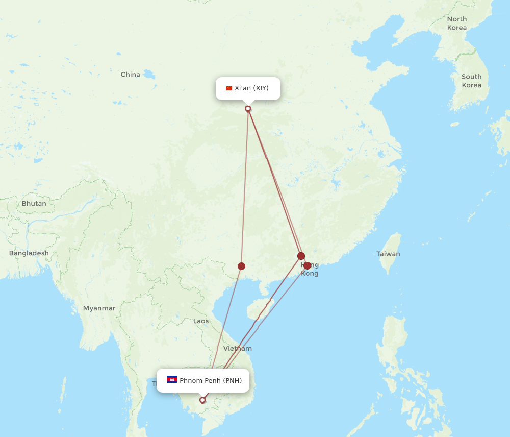 XIY to PNH flights and routes map