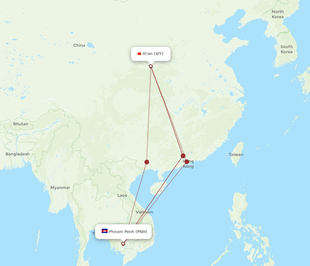 XIY-PNH flight routes