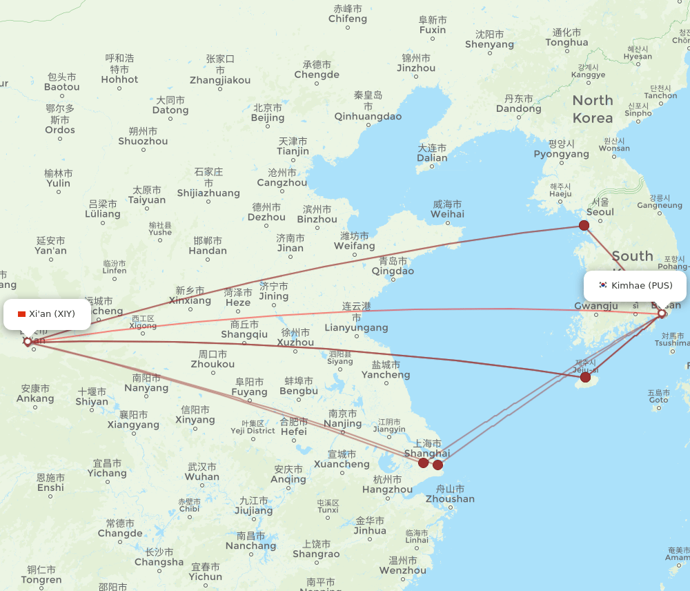 XIY-PUS flight routes