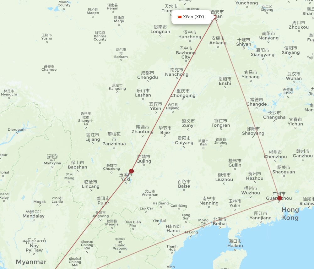 XIY-RGN flight routes