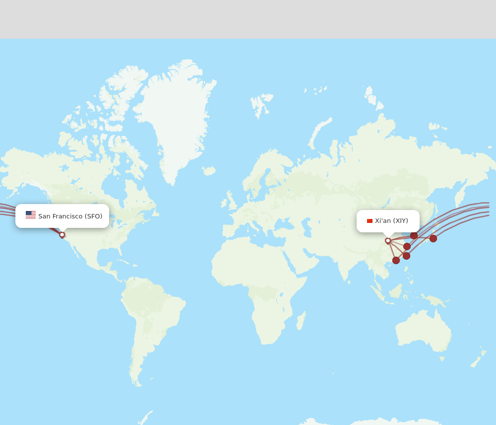 XIY to SFO flights and routes map