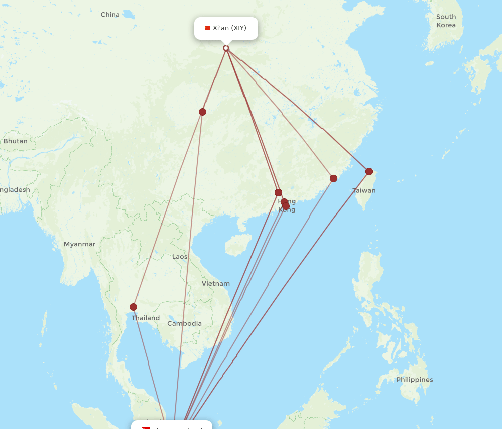 XIY-SIN flight routes