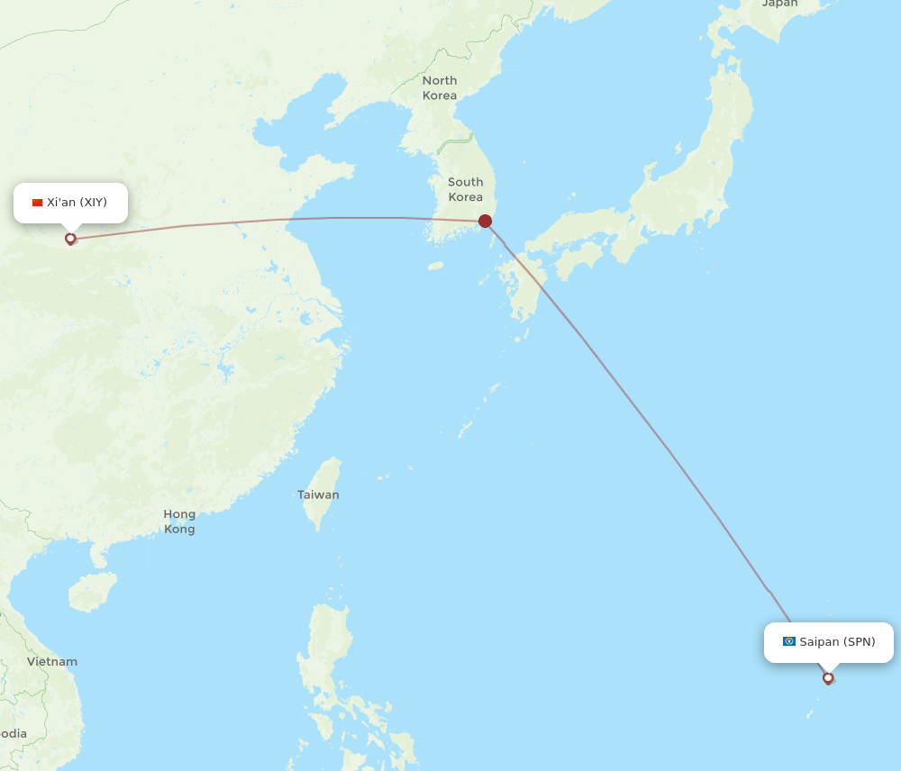 XIY to SPN flights and routes map