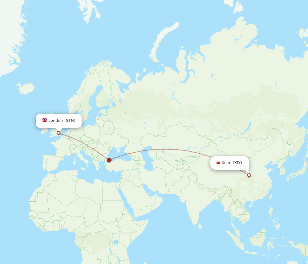XIY-STN flight routes