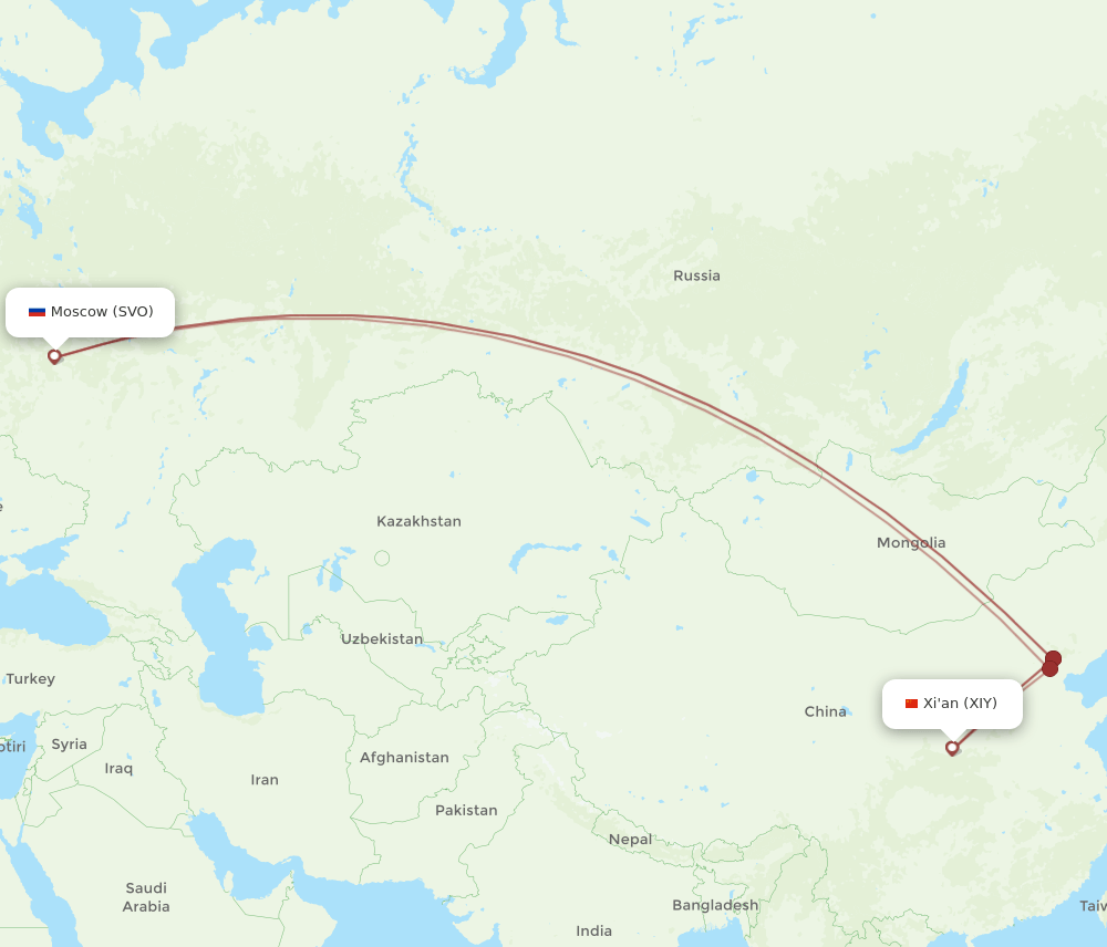 XIY-SVO flight routes