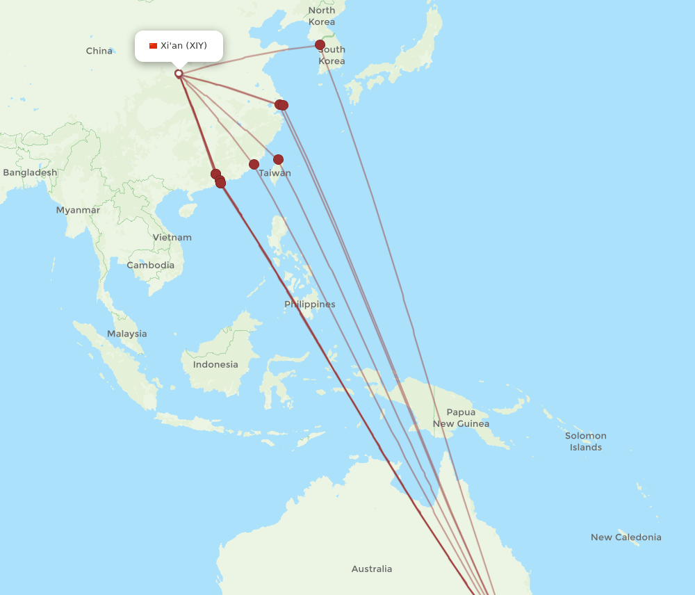 XIY-SYD flight routes