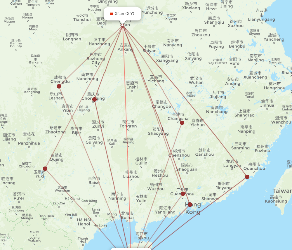 XIY to SYX flights and routes map