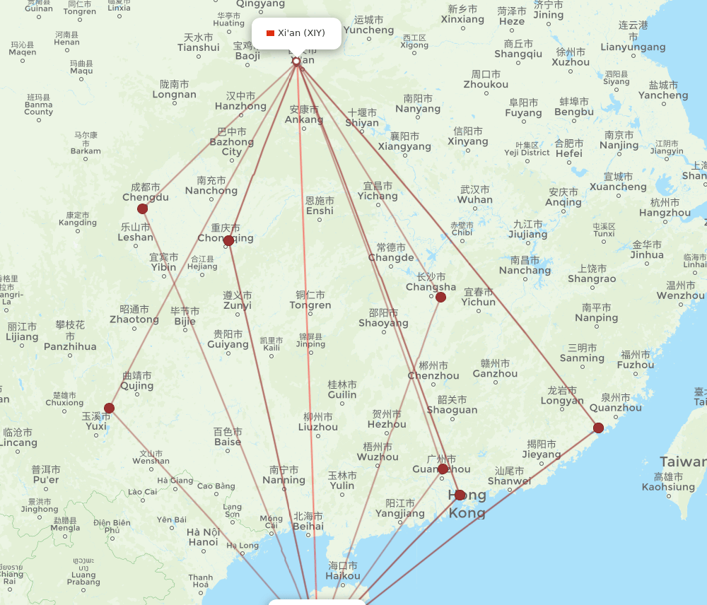 XIY to SYX flights and routes map