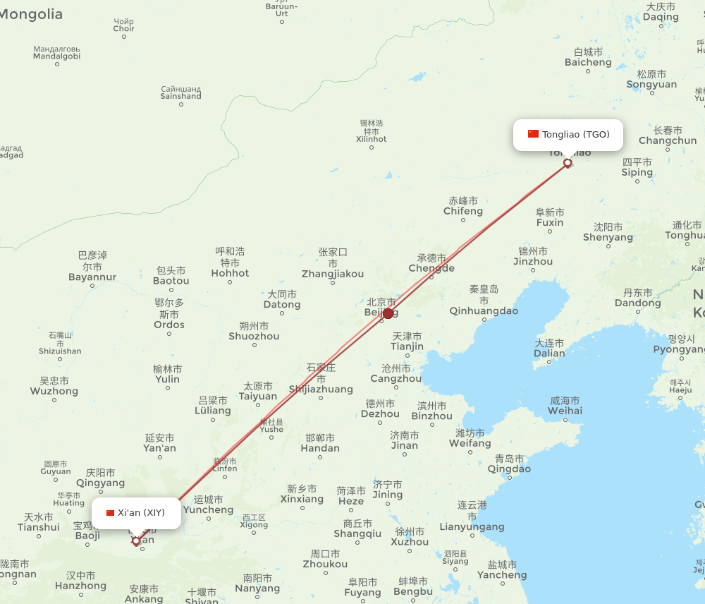 XIY-TGO flight routes