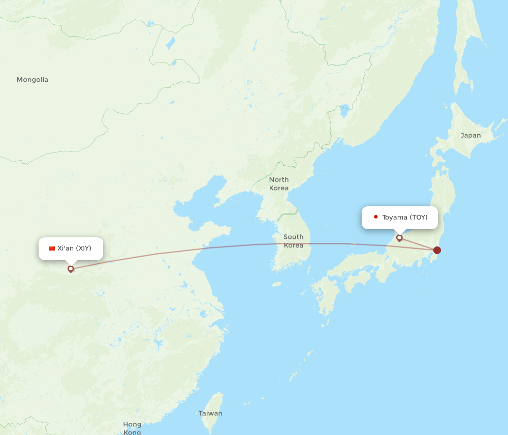TOY to XIY flights and routes map