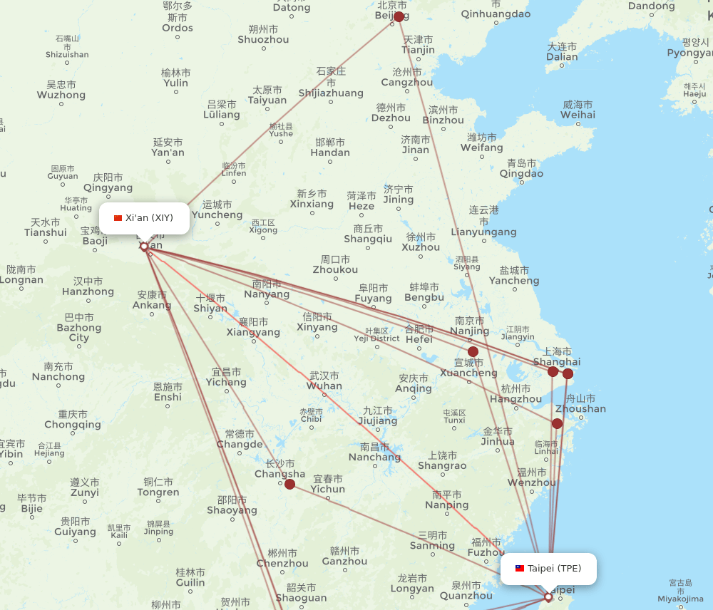 XIY-TPE flight routes