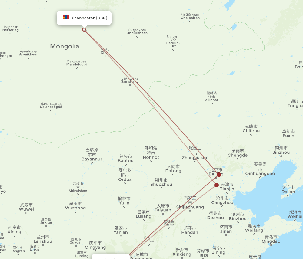 XIY-UBN flight routes