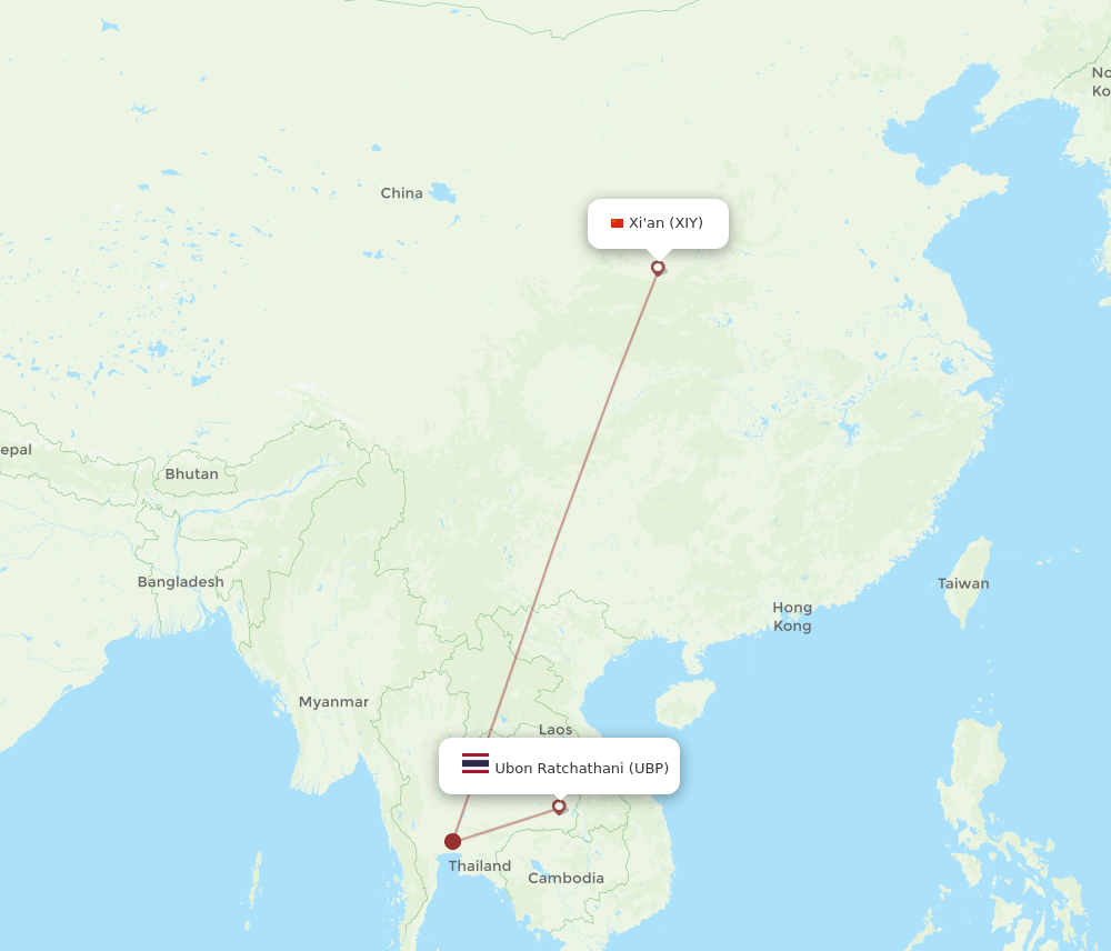 XIY-UBP flight routes