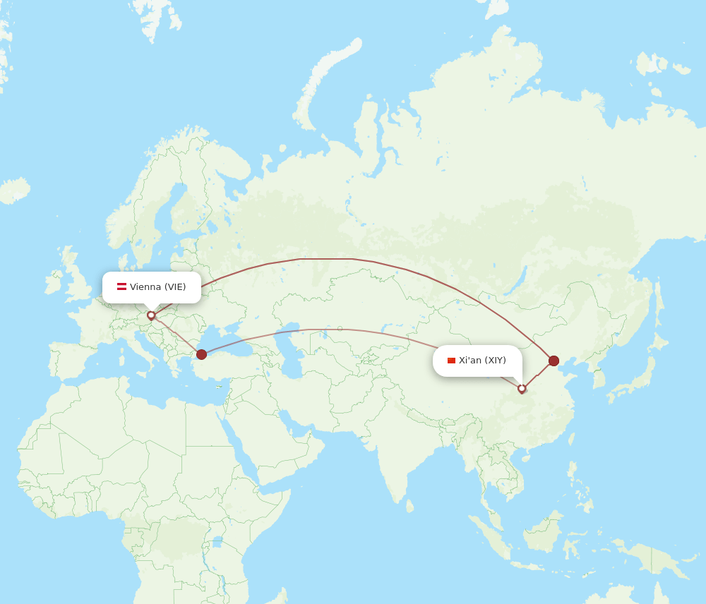 XIY to VIE flights and routes map