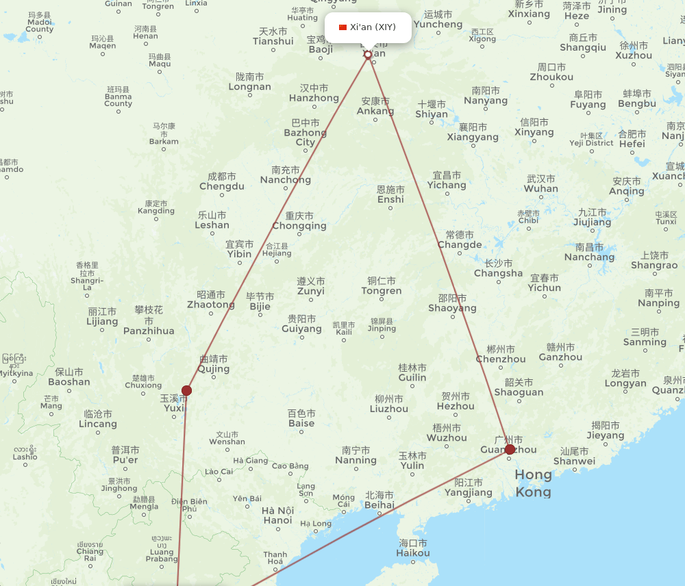 XIY-VTE flight routes