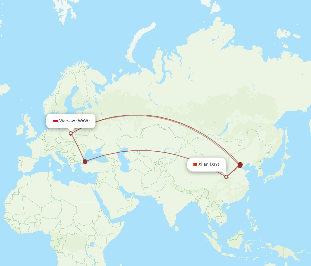 XIY-WAW flight routes