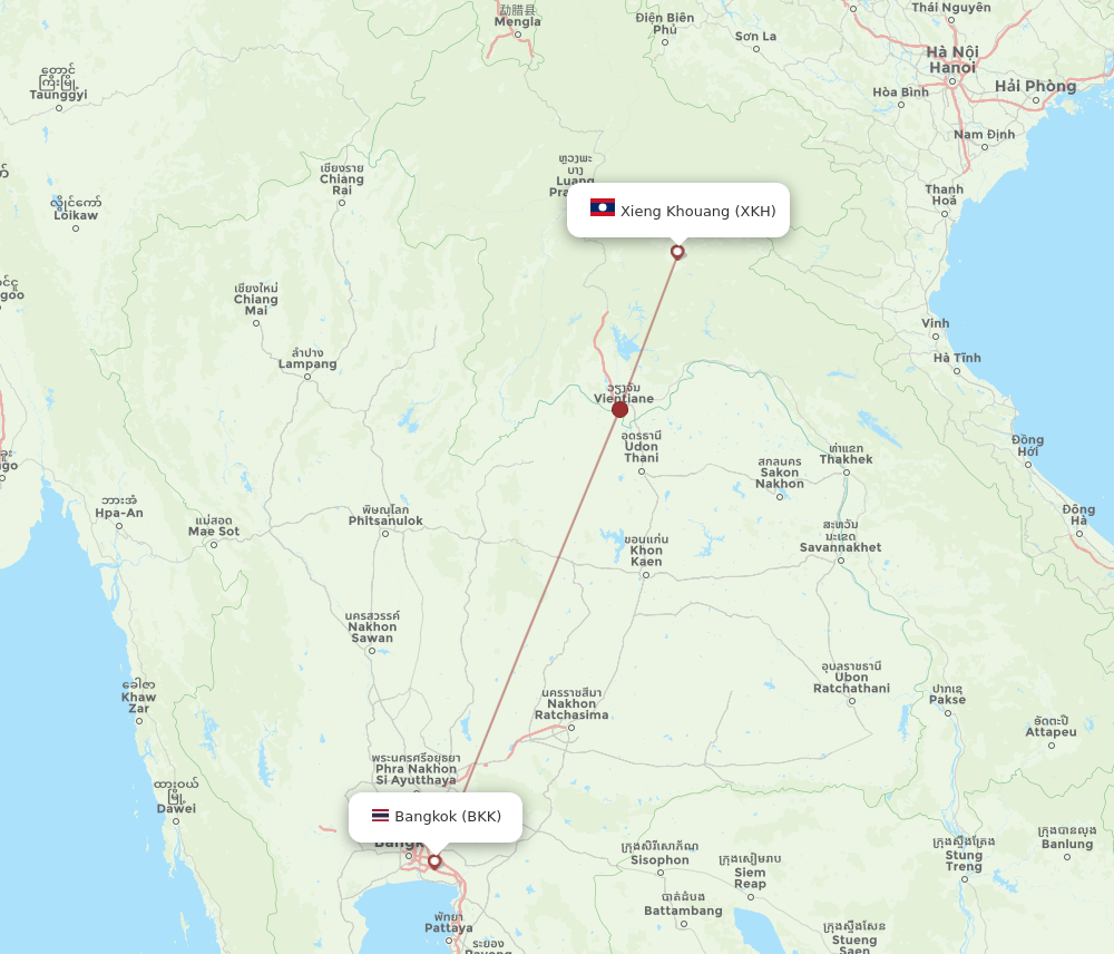 BKK to XKH flights and routes map