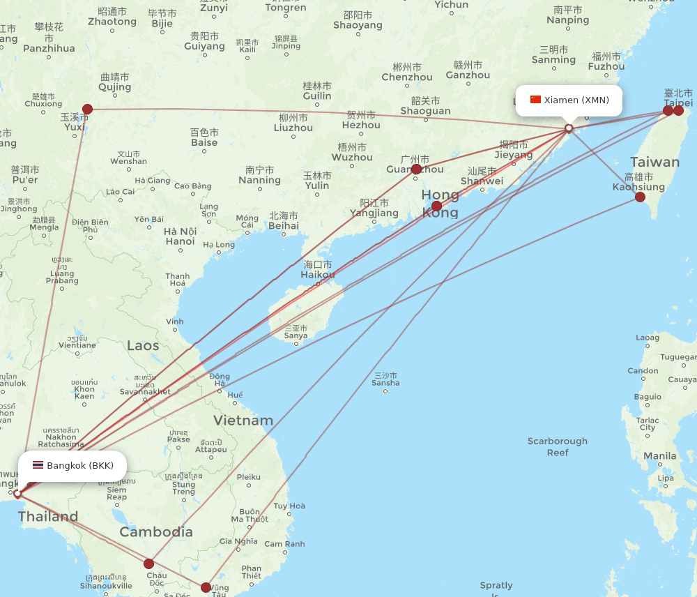 XMN to BKK flights and routes map