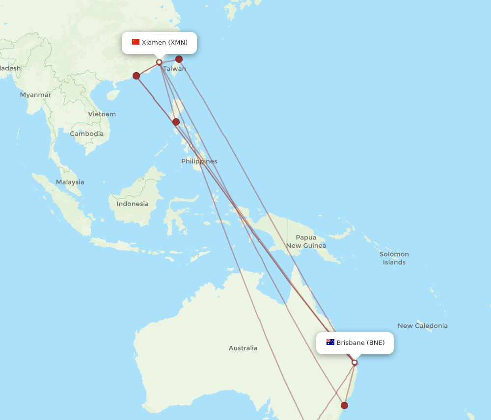 XMN-BNE flight routes