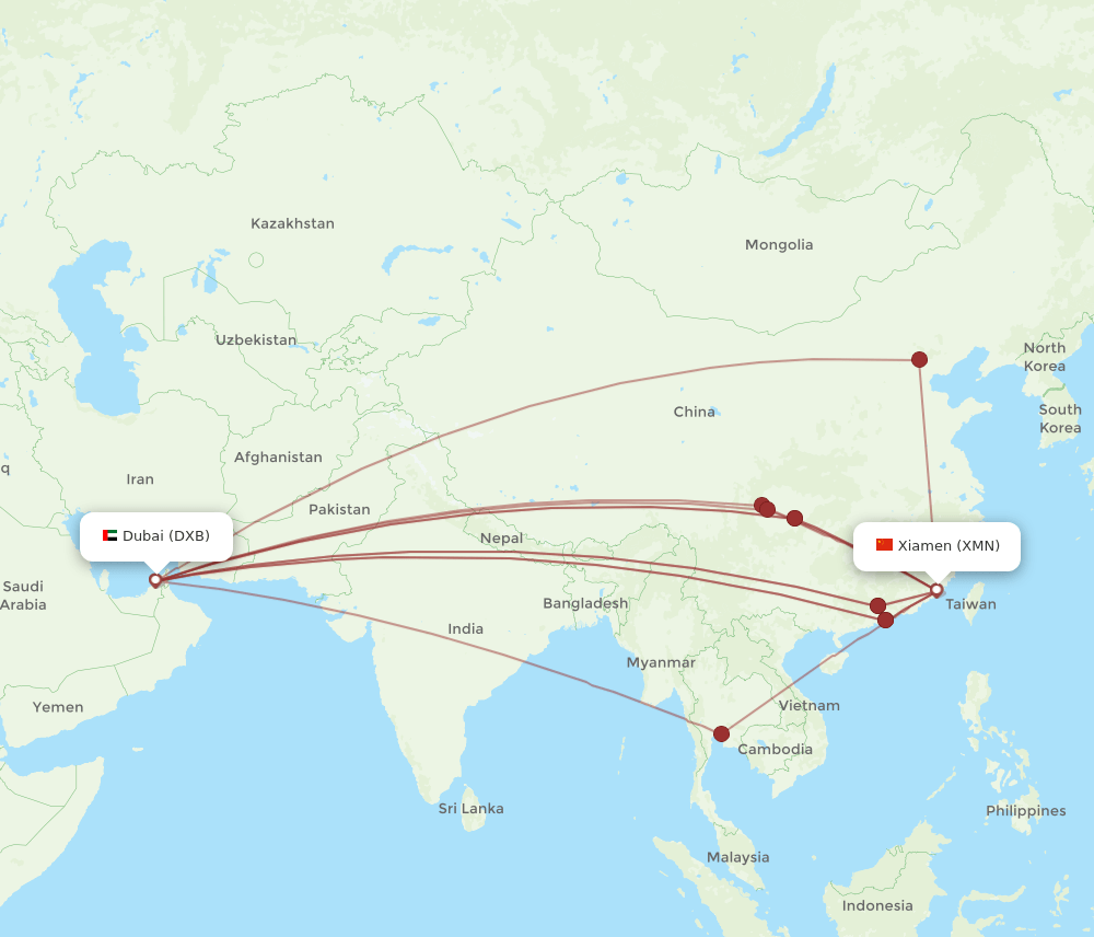 XMN-DXB flight routes