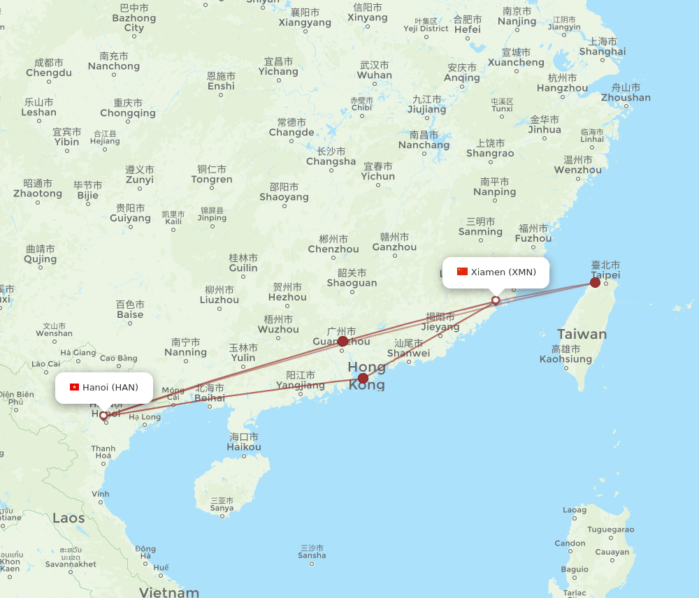XMN-HAN flight routes