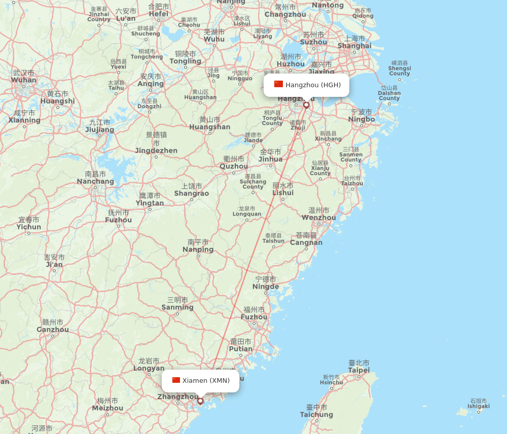 XMN to HGH flights and routes map