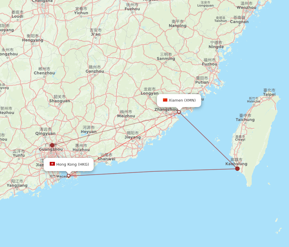 XMN to HKG flights and routes map