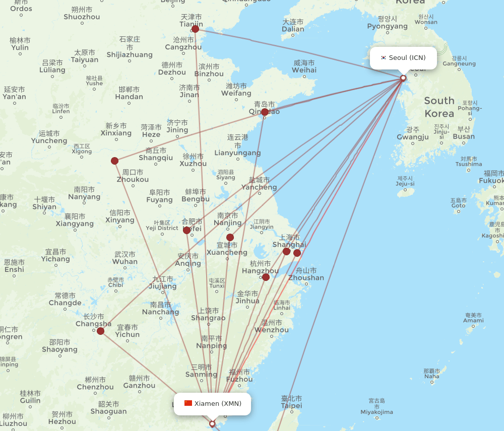 XMN-ICN flight routes