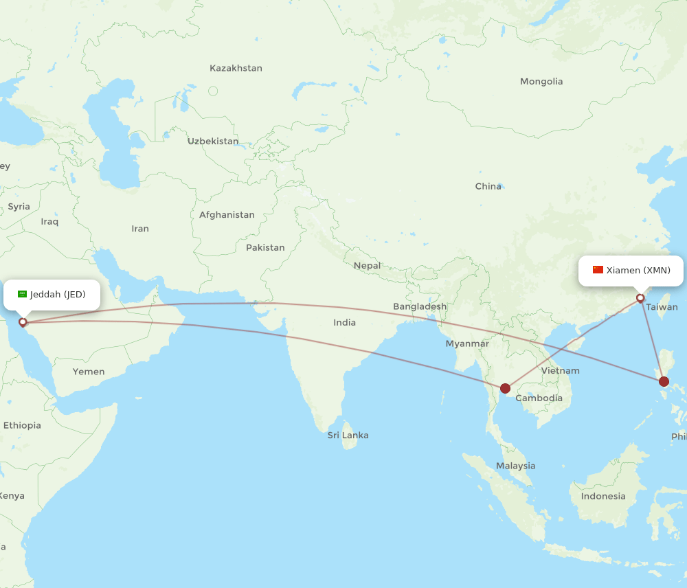 XMN to JED flights and routes map