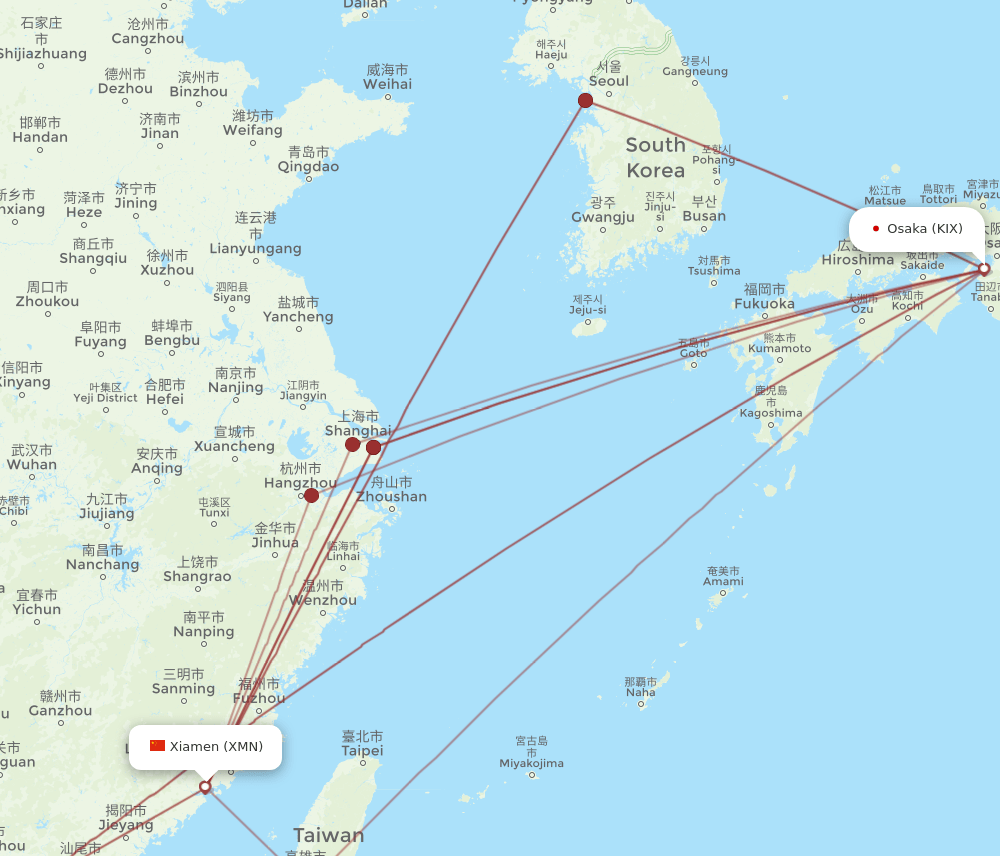 XMN-KIX flight routes