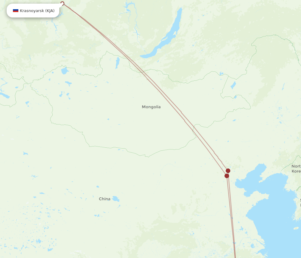Krasnojarsk - Xiamen route map and flight paths