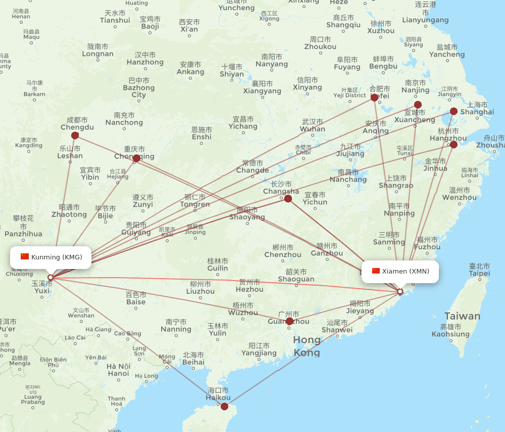 XMN-KMG flight routes