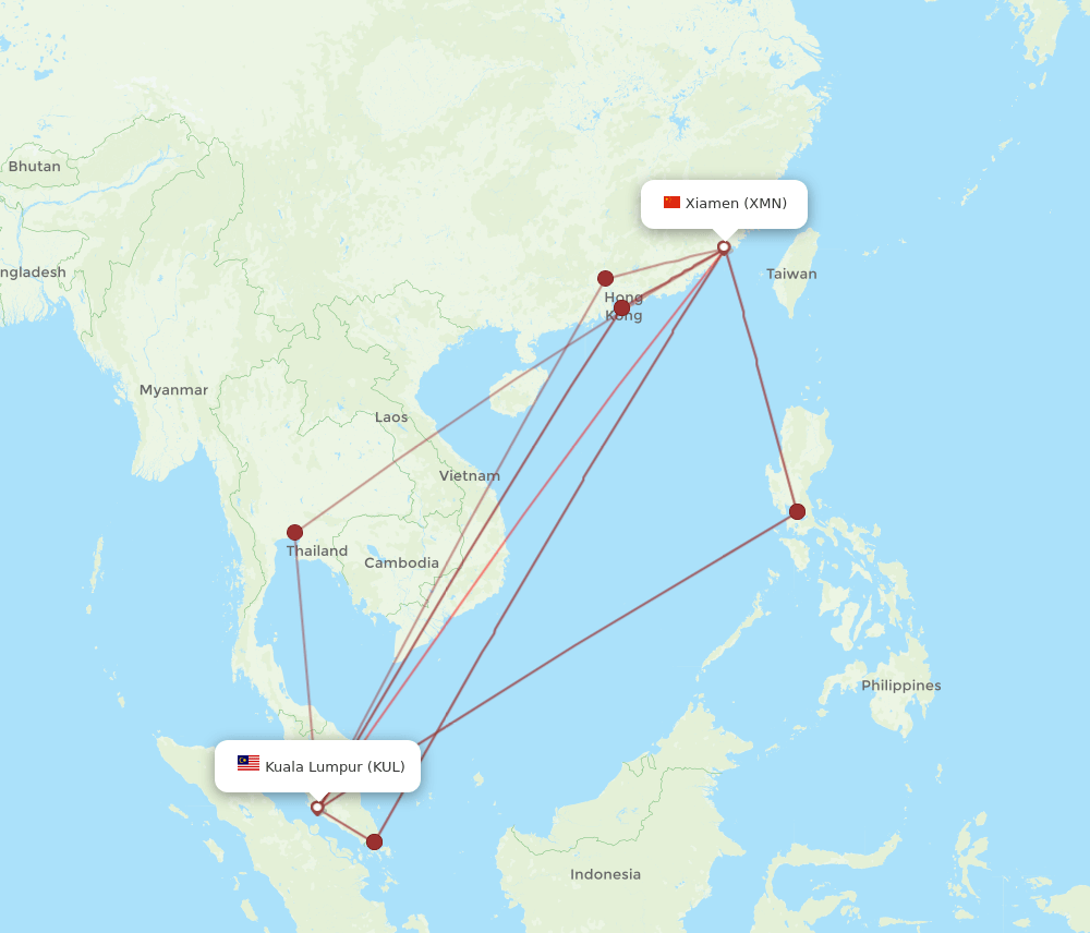 XMN to KUL flights and routes map