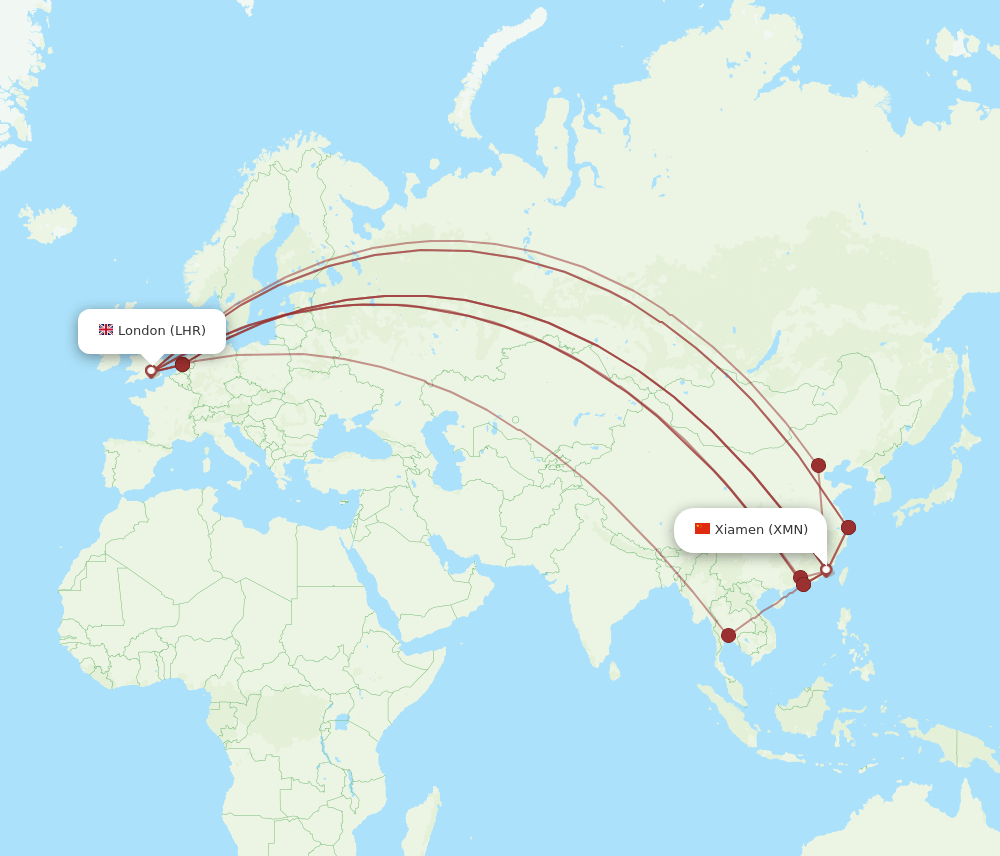 XMN to LHR flights and routes map