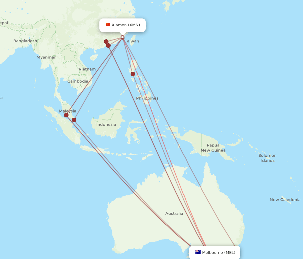 XMN-MEL flight routes