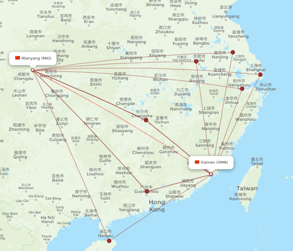 XMN to MIG flights and routes map