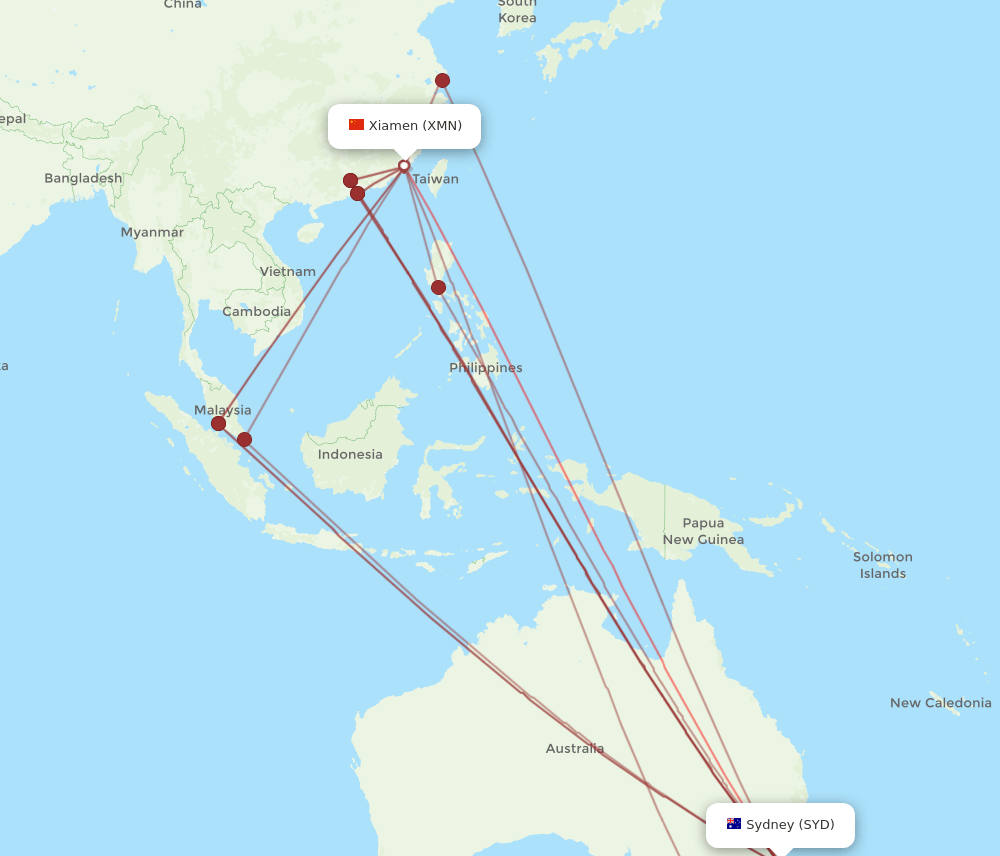 XMN-SYD flight routes