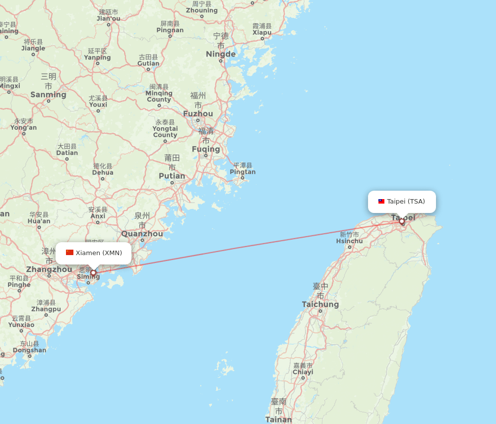 Xiamen - Taipei route map and flight paths
