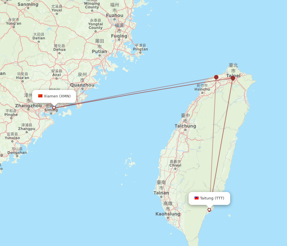 XMN to TTT flights and routes map