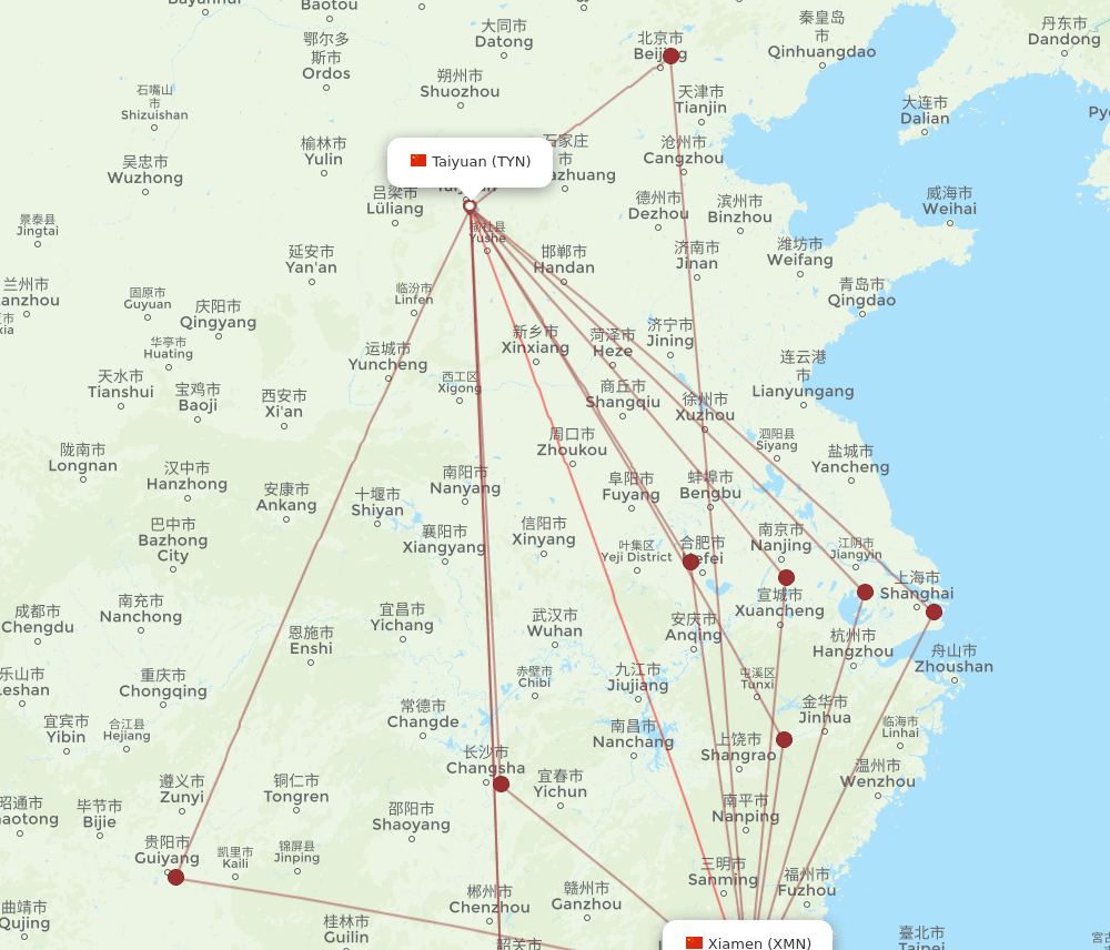XMN-TYN flight routes