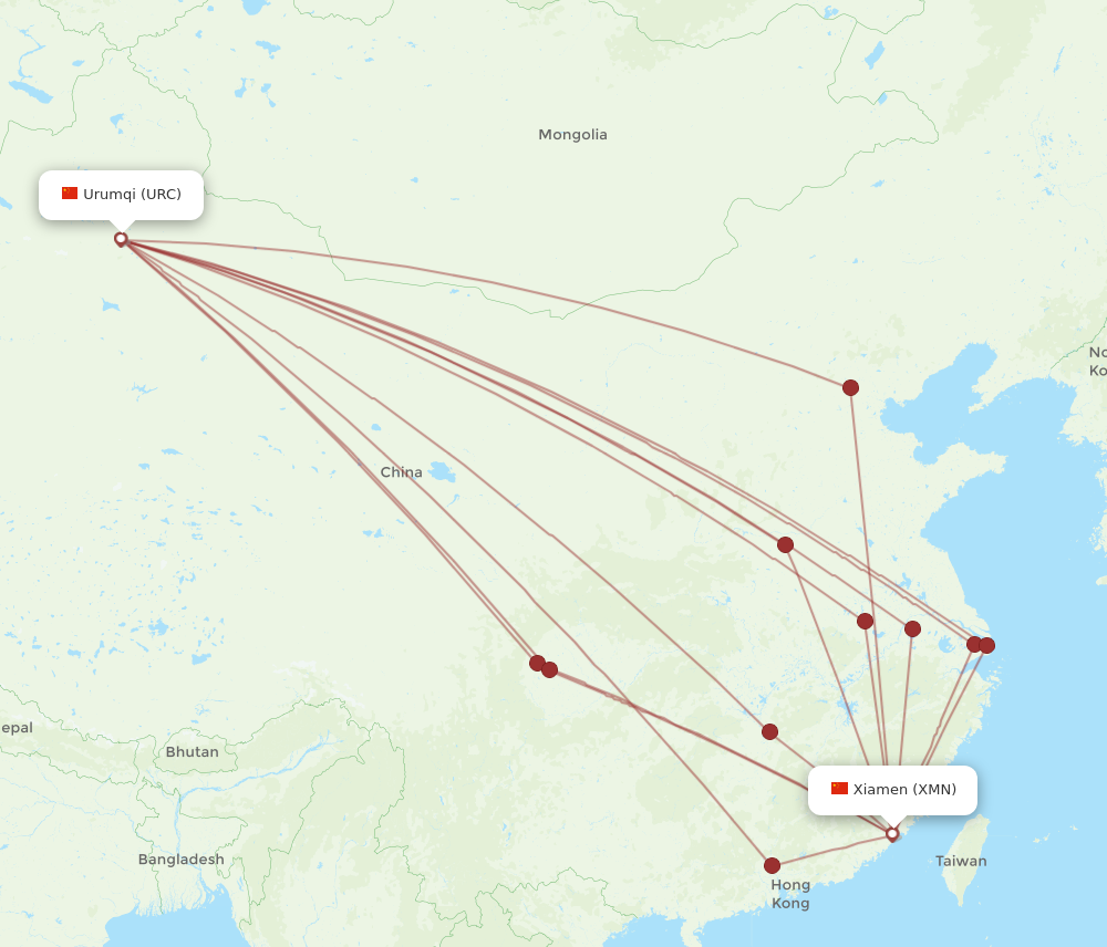 XMN to URC flights and routes map