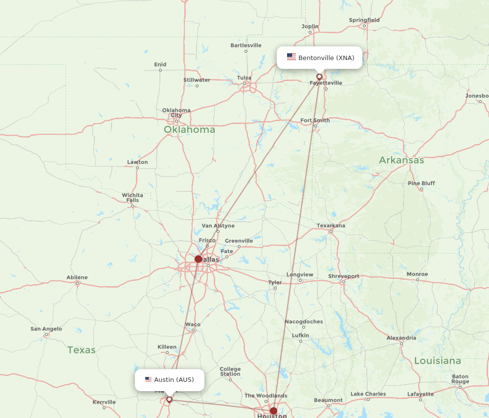 XNA-AUS flight routes