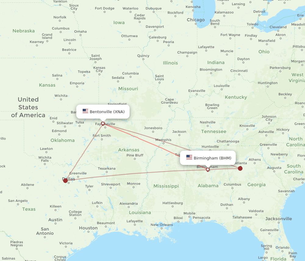 XNA-BHM flight routes