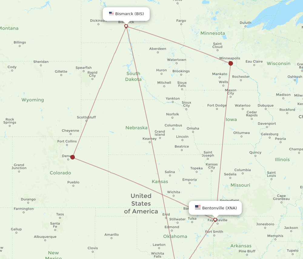 XNA to BIS flights and routes map