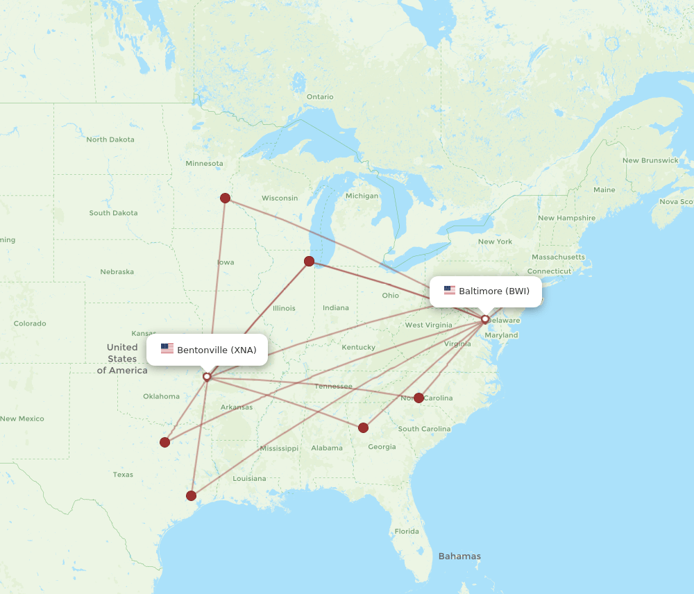 XNA-BWI flight routes