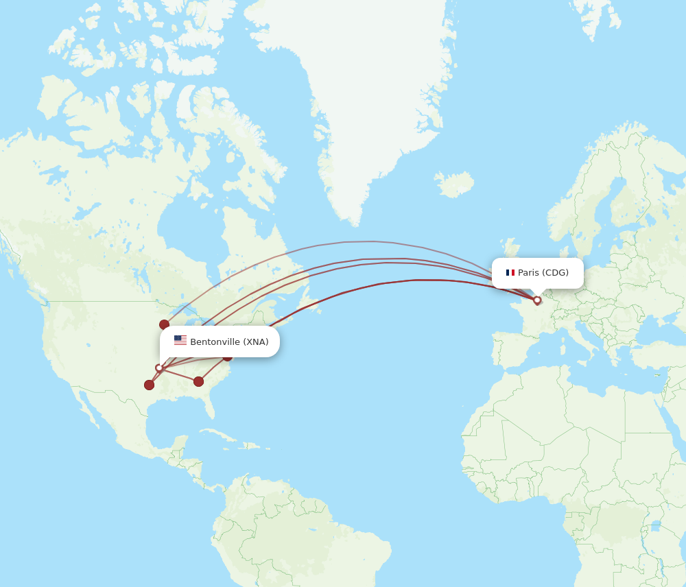 XNA to CDG flights and routes map