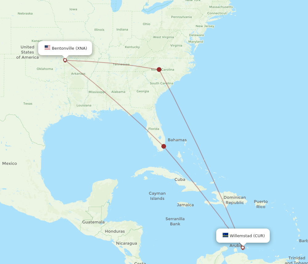 XNA-CUR flight routes